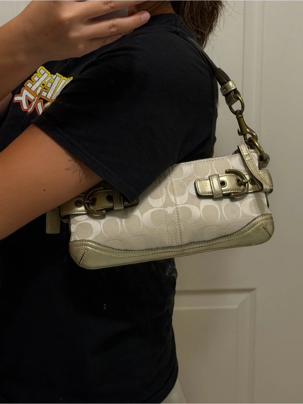 Coach Y2K Pale Signature Canvas/Gold Trim Demi Shoulder Bag